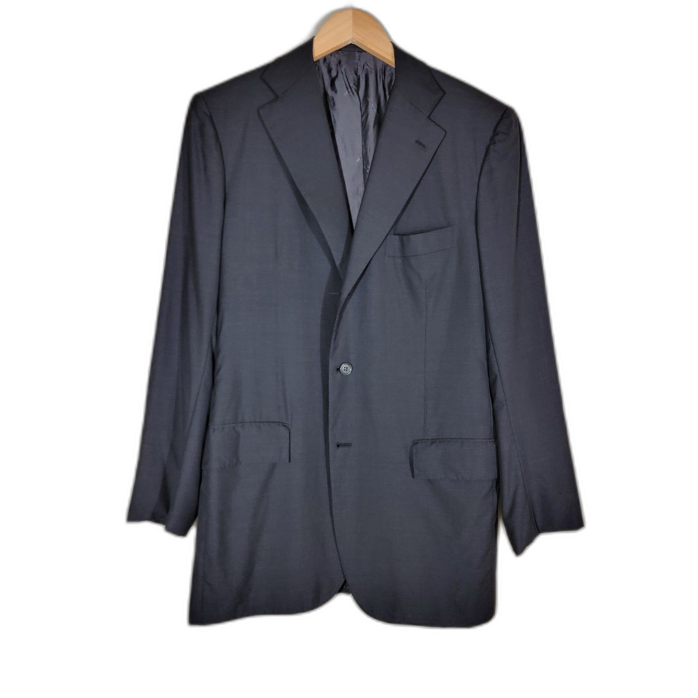 Kiton 14 Micron Super 180's Black Wool Suit Jacket Blazer Sport Coat - 50R